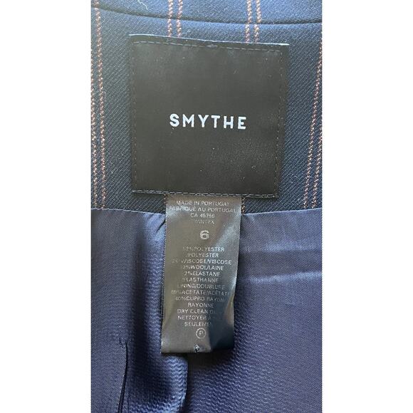 Smythe Navy Copper Pinstripe Puff Shoulder Blazer Tailored Jacket Power Size 6 - Picture 3 of 9